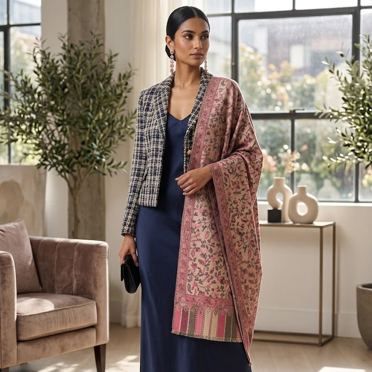 Magenta pink kani wool stole