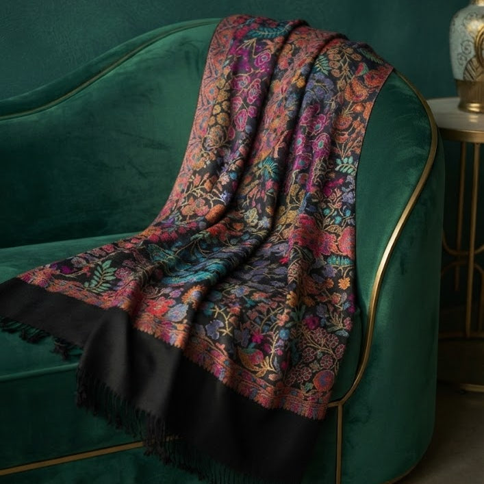 Black Multicolor Kani Wool Stole