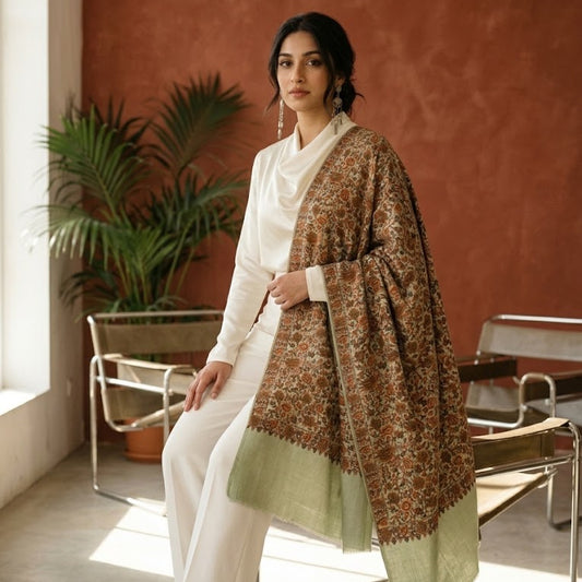 Sozni green shawl in sage green