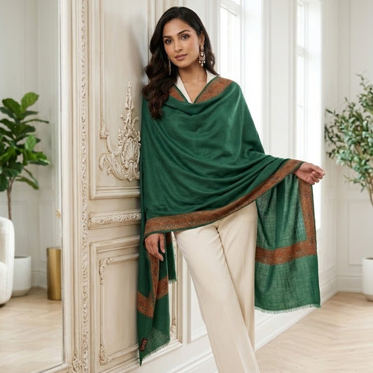 Green sozni border shawl