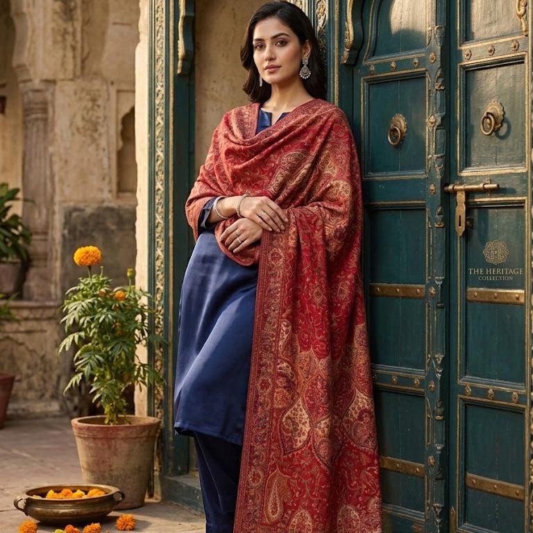 Kalamkari Kani Shawl in Pink