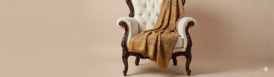Yellow Colored Indian Shawl Draped over an Armchair