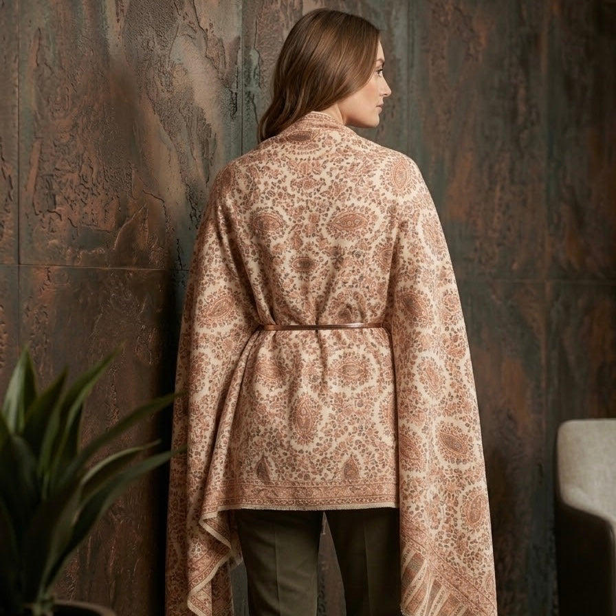 Cream Kani Wool Shawl - Diamond Trellis Design for Everyday Wear
