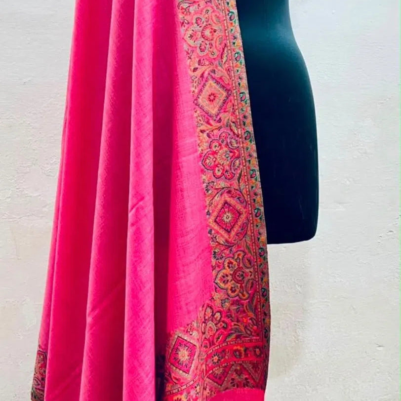Rose Pink Kani Border Booti Shawl