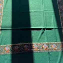 Green Sozni Shawl with Roses Embroidery in Borders