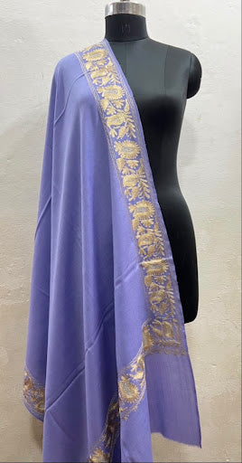 Lilac Tilla Wool Blend Shawl - Gold Thread Border for Evening Wear