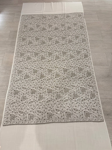 Ivory Sozni Jaal Wool Shawl - Paisley Embroidered Wrap for Weddings & Evening Wear
