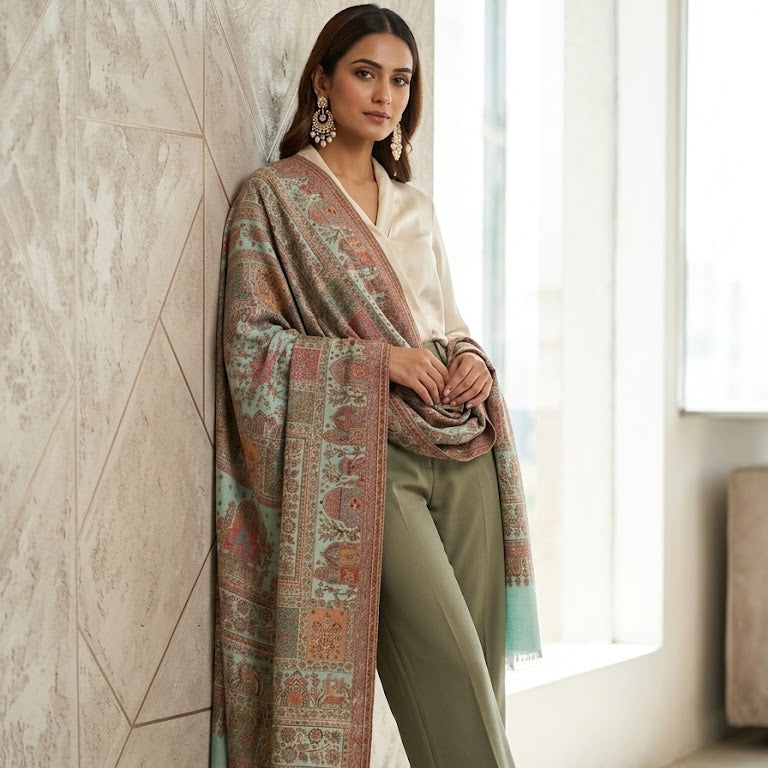 Duck Egg Blue Kani Shawl