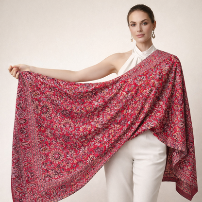 Kani Shawl in maroon on a female model