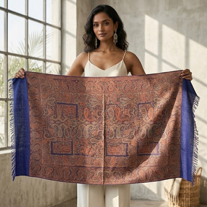 Silk wool Shawl in Deep Blue