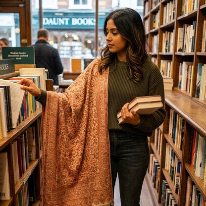Beige Kani Wool Shawl - Scattered Floral Design for Everyday Wear