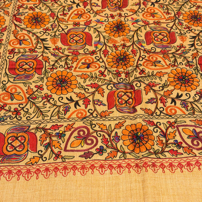 Mustard Nalki Pure Wool Jama Stole - Embroidered Wrap for Weddings & Evening Wear