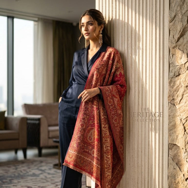 Kalamkari Kani Pink Shawl
