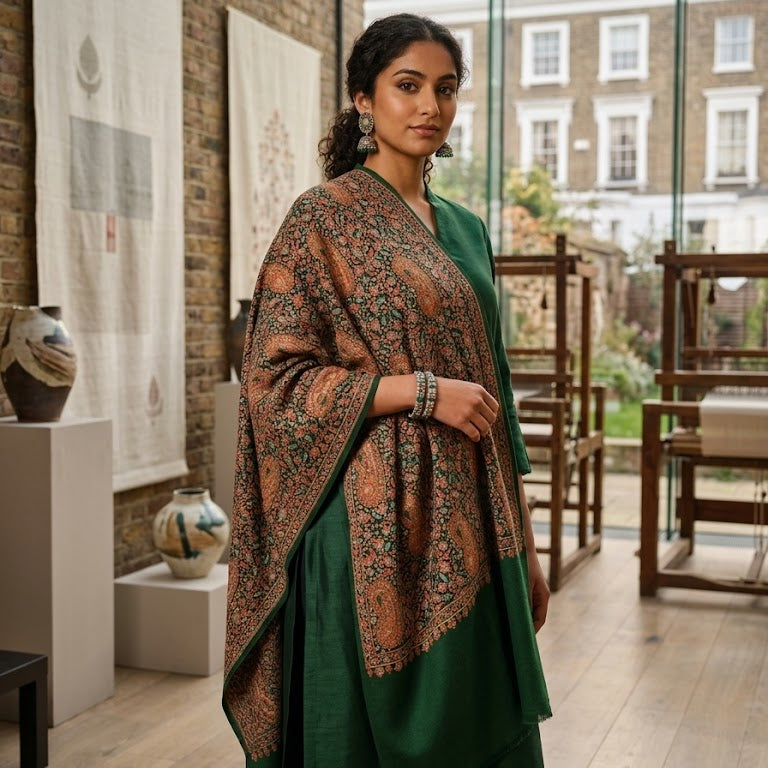Green sozni jamawar shawl