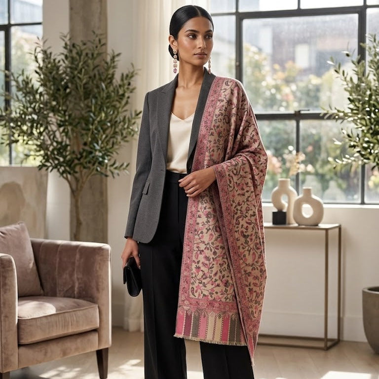 Magenta pink kani wool stole