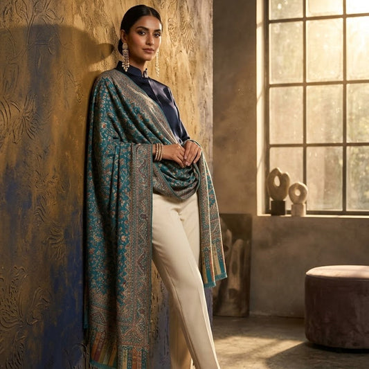 Blue Kani Wool Shawl