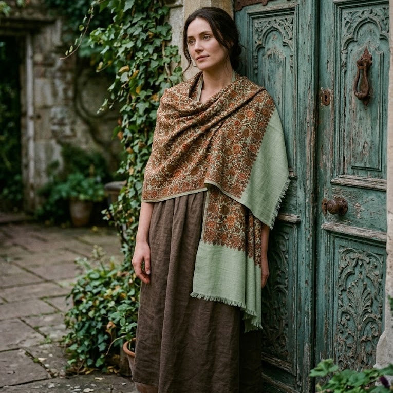 Sozni green shawl in sage green