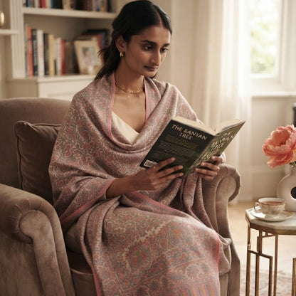 Cream and Powder Blue Kani Shawl