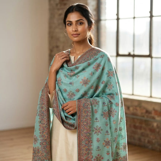 Kani shawl in duck egg blue 
