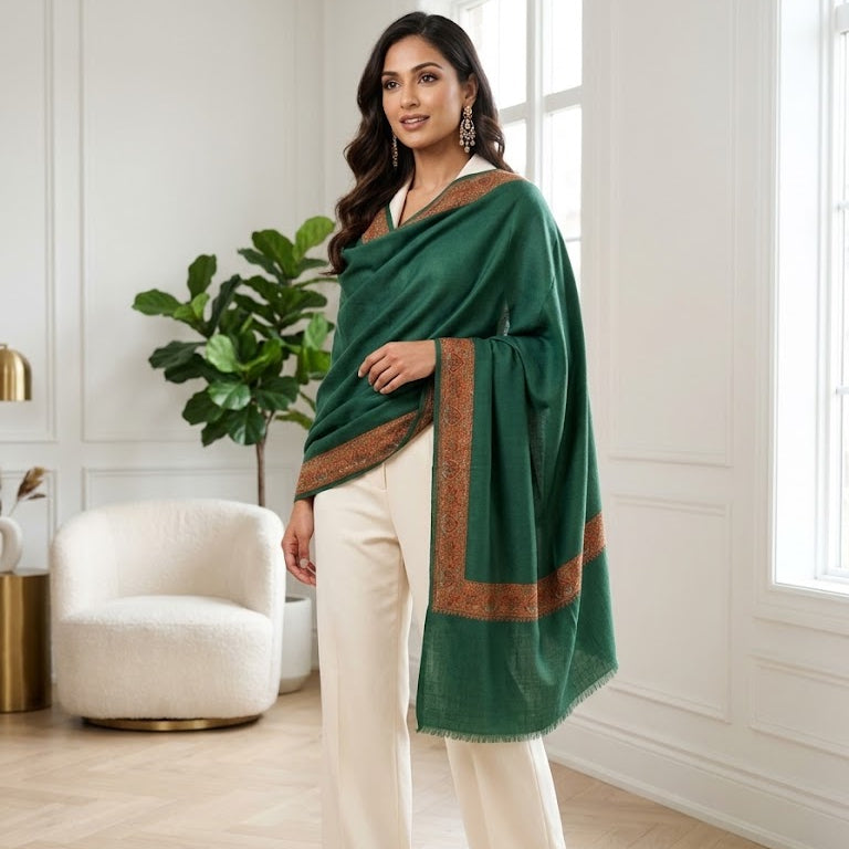 Green sozni border shawl