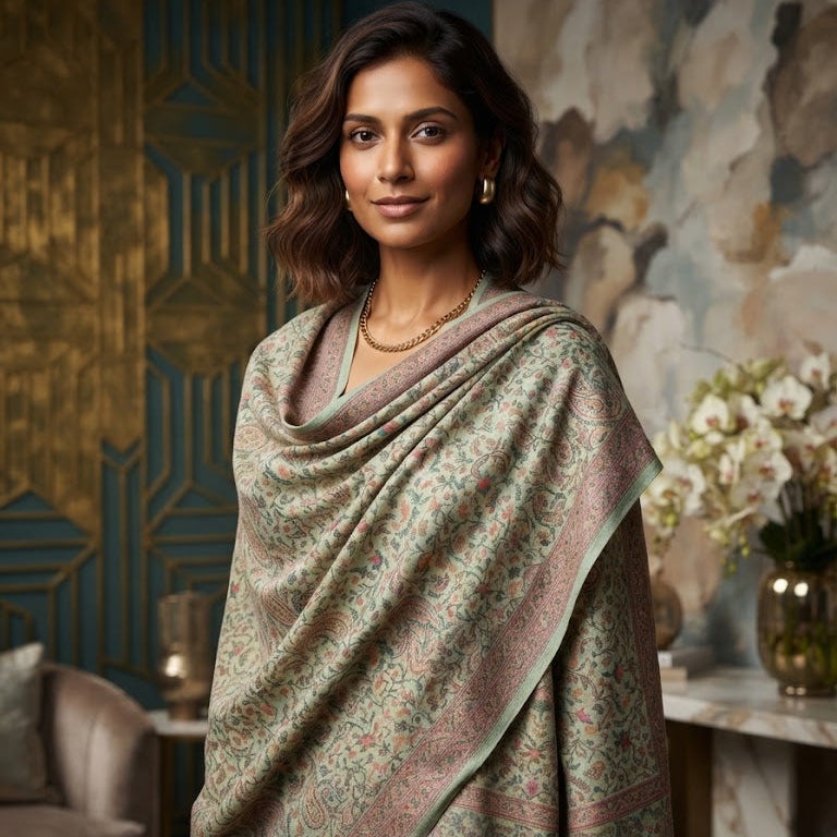 Mint and rose kani shawl