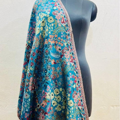 Peacock Blue Stole in Kani Weave