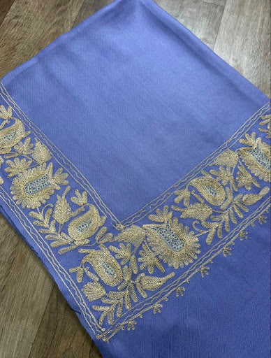 Lilac Tilla Wool Blend Shawl - Gold Thread Border for Evening Wear