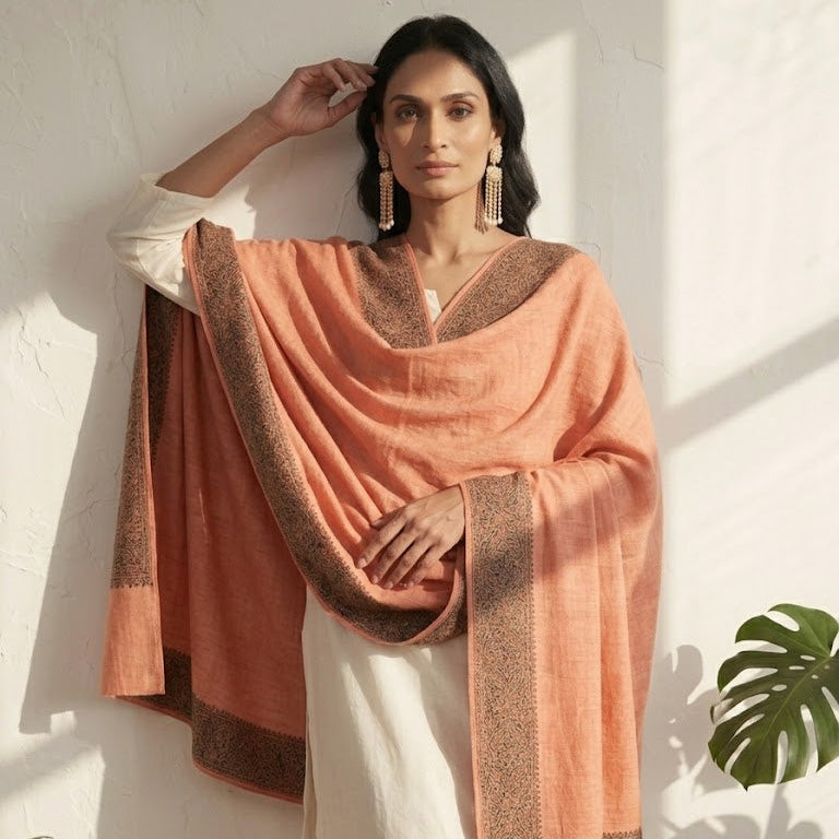 Peach Kalamkari Shawl