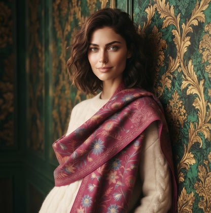 Pink Nalki Wool Blend Stole - Embroidered Wrap for Everyday Wear