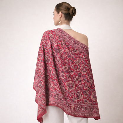 Kani Shawl in maroon on a female model