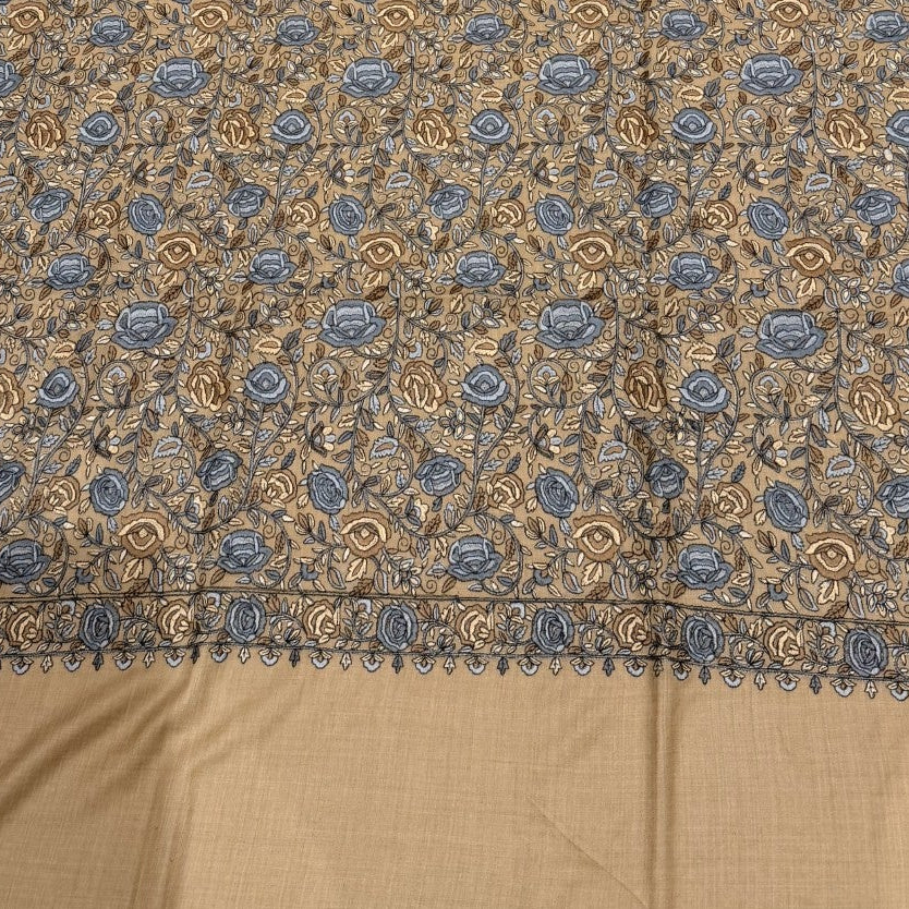 Brown Sozni Wool Shawl - Jamawar Rose Embroidered Wrap for Evening Wear