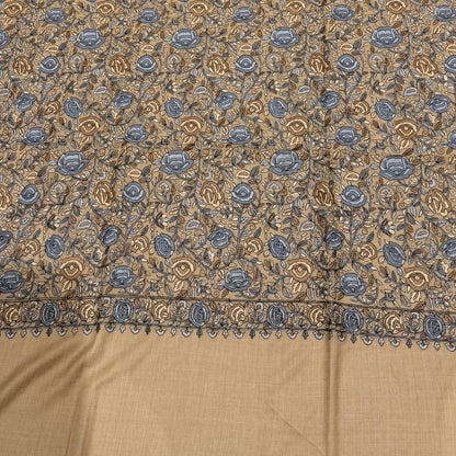 Brown Sozni Wool Shawl - Jamawar Rose Embroidered Wrap for Evening Wear