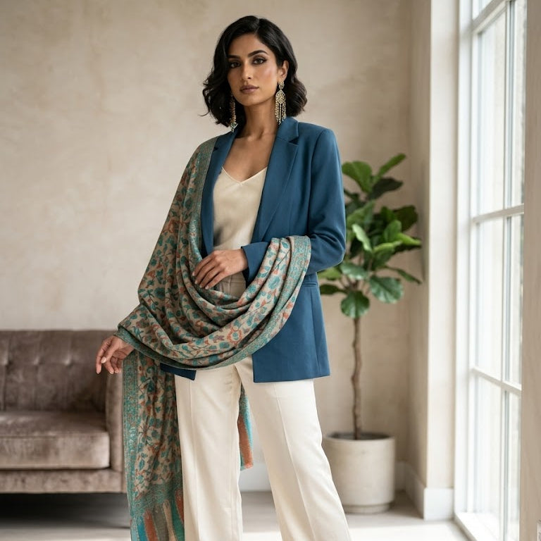Turquoise Kani Wool Stole