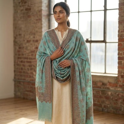 Kani shawl in duck egg blue 