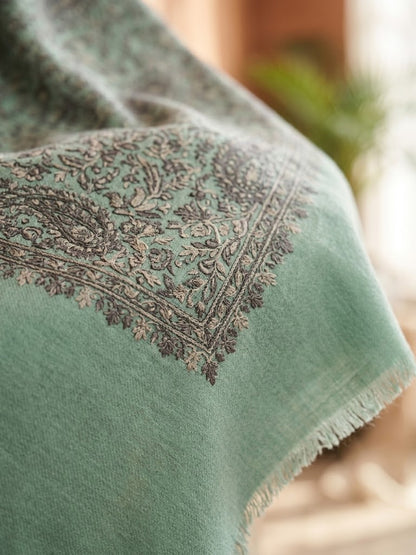 sage green embroidered shawl