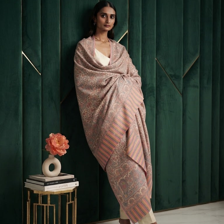 Cream and Powder Blue Kani Shawl
