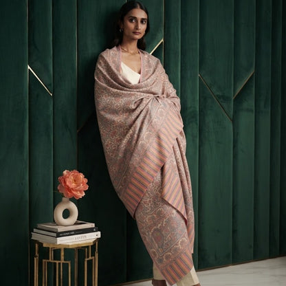 Cream and Powder Blue Kani Shawl