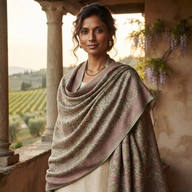 Mint and rose kani shawl