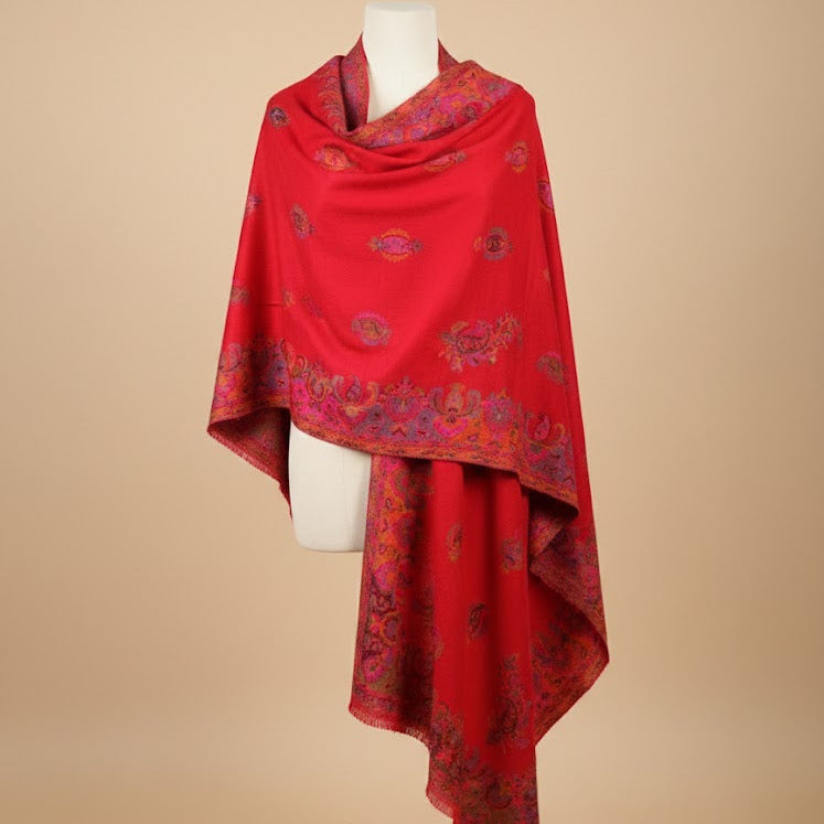Red Kani Shawl on a female model