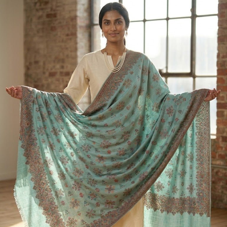 Kani shawl in duck egg blue 