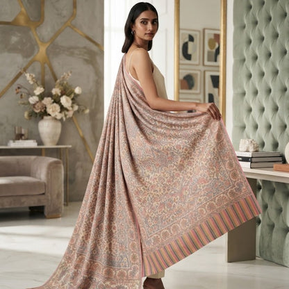 Cream and Powder Blue Kani Shawl