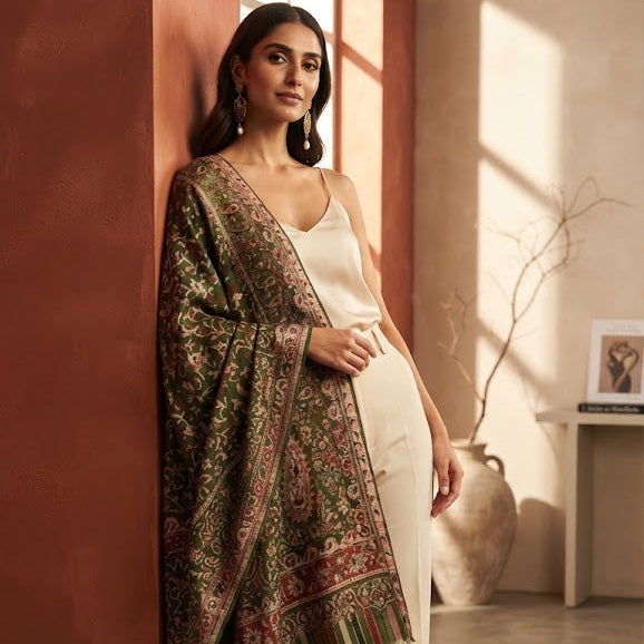 Olive Green Kani Shawl