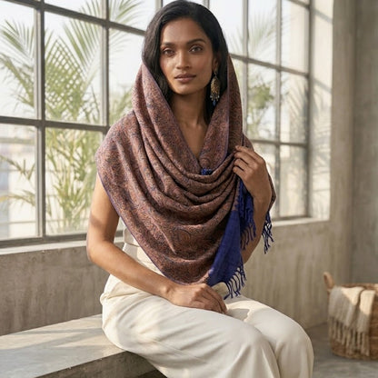 Silk wool Shawl in Deep Blue