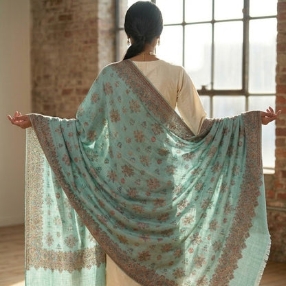 Kani shawl in duck egg blue 