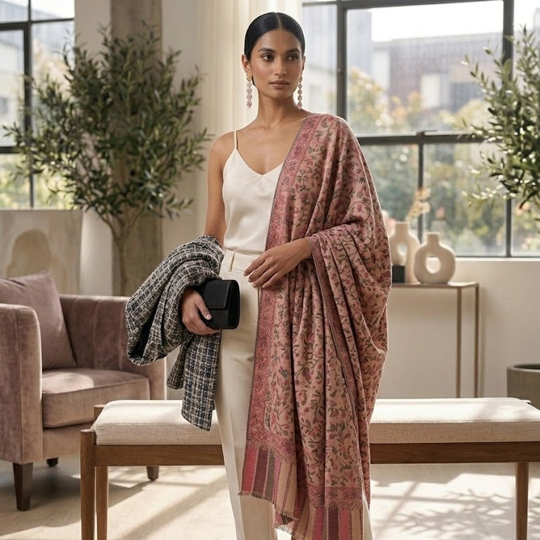Magenta pink kani wool stole