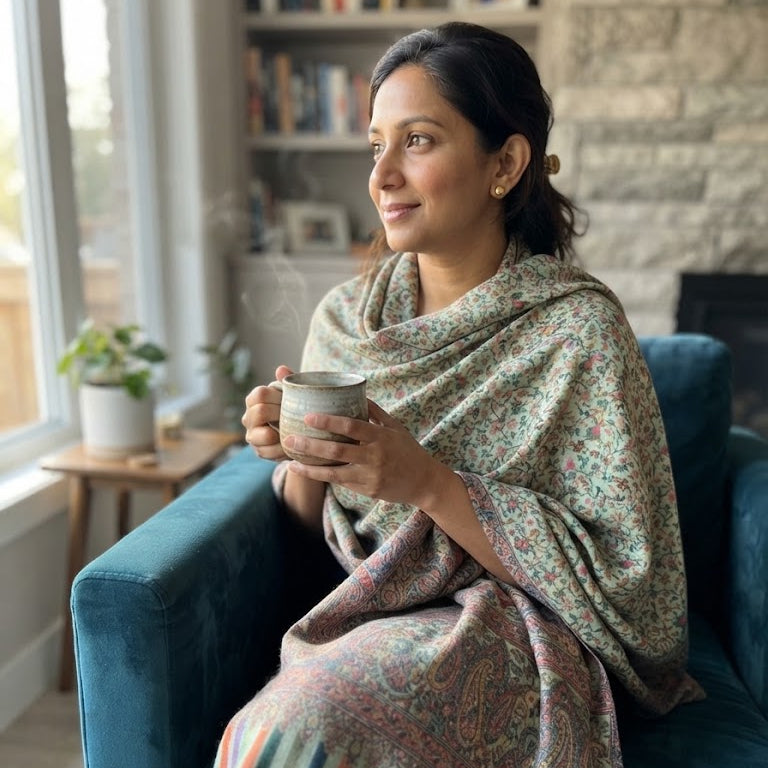 Mint and rose kani shawl