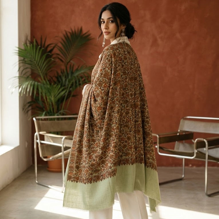 Sozni green shawl in sage green