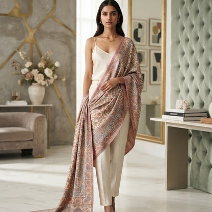 Cream and Powder Blue Kani Shawl