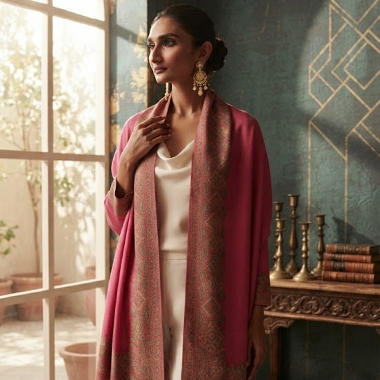 Pink Border Booti Shawl