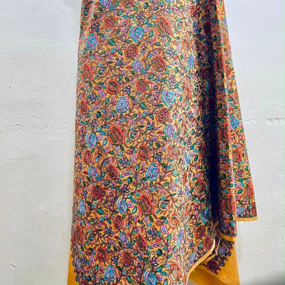 Mustard Yellow Sozni Jaal Embroidery Shawl